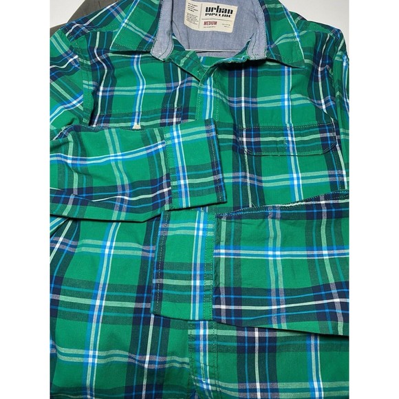 Urban Pipeline Shirt Mens Medium M Green Blue Plaid Button Up Casual - Picture 7 of 8